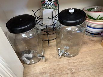 Large Clear Glass Beverage Jar Despensers Set Of 2