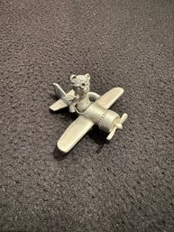 Spoontiques Pewter Bear Pilot In Airplane - 1986