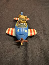 Teddy Bear Riding Airplane Figurine