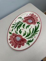 Vintage Beautiful Hand Painted Flowers Ceramic Platter