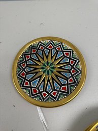 Vintage Small Cercolon 24K Gold & Enamel Wall Plaque Hand Painted Signed