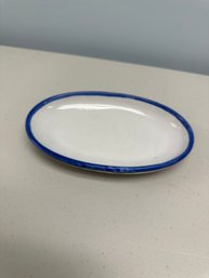 Vintage Solimene Vietri Oval Dish With Blue Trim