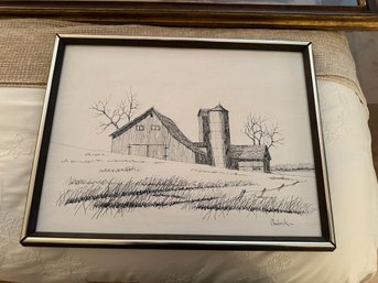 Chadwick Village Farm Barn Drawing Signed Artwork Framed