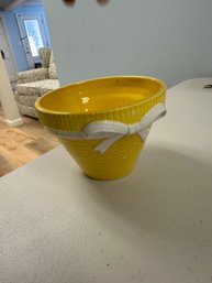 Vintage Yellow Ceramic Pot With Bow