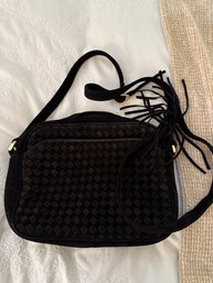 Vintage Leather Basket Weave Crossbody Bag