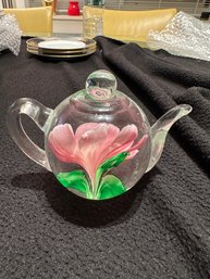 Vintage Dynasty Gallery Heirloom Collection Paperweight Teapot Pink Lotus Flower