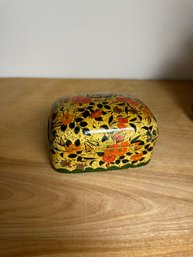 Vintage Kashmiri Yellow Floral Lacquer Trinket Lidded Box