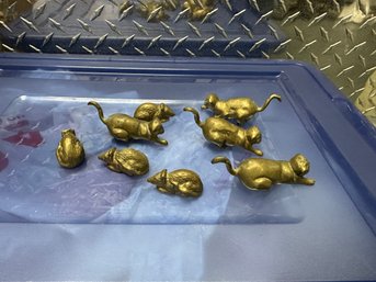 Vintage Miniature Brass Adorable Cats And Mouse Figurine Set Of 8