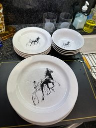 Ann Chapman Galena Calf Rodeo Roping Salad Plates And Glasses