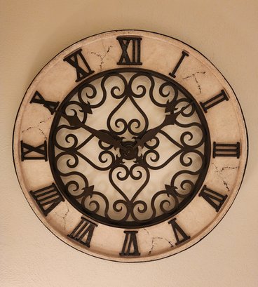 Large 34.5' Diameter Wrought Iron Style Dial Hanging Wall Accent Clock
