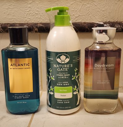 (3) Brand New BATH AND BODY WORKS And NATURE'S GATE Shower Gel/Lotion Selections