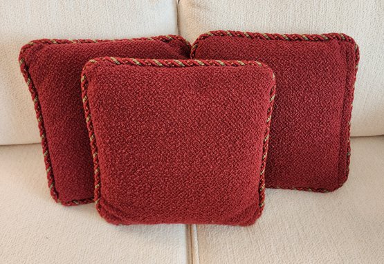 (3) Woven Edge Red Throw Pillows