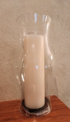 Large Candle On Mini Stand With Glass Flute Accent Shade