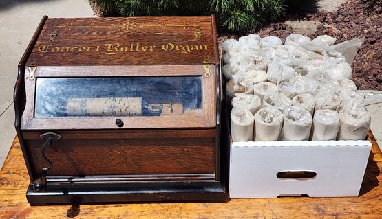 Antique Concert Roller Organ Player With MANY Assorted Player Rolls