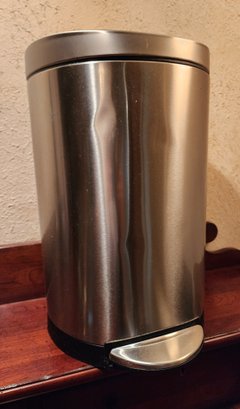 Silver Tone Wastebasket With Step Function