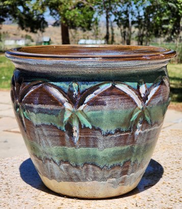 Vintage Large Ceramic Multicolor Glaze Lawn And Garden Flower Pot