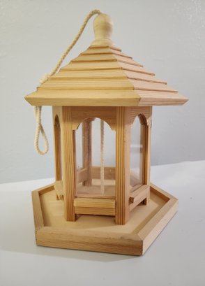 Wooden Hanging Bird House Feeder
