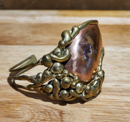 Vintage Handmade Mid Century Modern Brutalist Copper And Brass Bracelet #A1