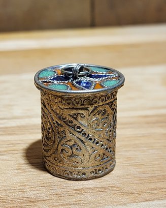 Antique Silver Enameled Powder Kohl Container Box From Algeria