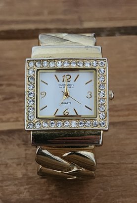 Vintage EMBASSY By GRUEN Ladies Gold Tone Metal Cuff Quartz Watch #W9