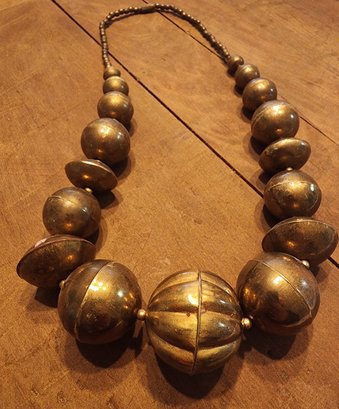 Vintage Large Brass Bead Necklace #A22