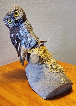 Vintage OREGON ART WORKS Owl On Wood Perch
