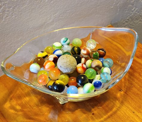 Vintage Assortment Of Marbles Inside Clear Glass Vase #2