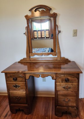 Vintage Solid Wood Chest Of Drawers And Mirror