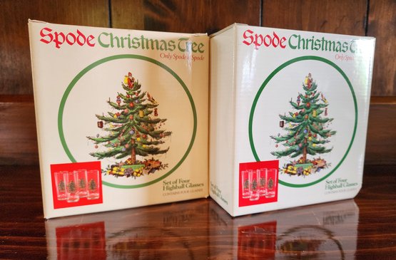 (8) Vintage SPODE Christmas Tree Theme Highball Glasses