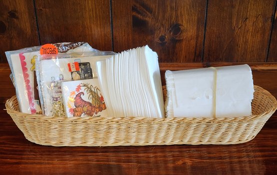 Assortment Of Napkins And Woven Basket