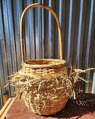 Vintage Large Woven Basket With Handle