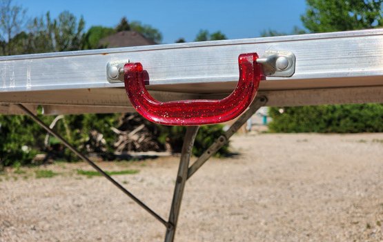 Vintage Folding Table With Sparkle Red Handle Mid Century Modern