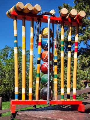 Vintage Colorful Croquet Set