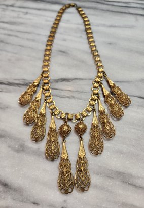 Vintage Costume Jewelry Hollywood Regency Style Bib Pendant Necklace #S18