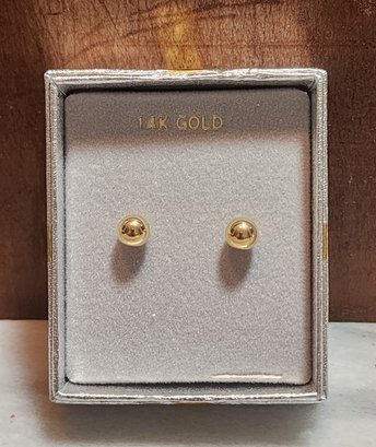 14k Yellow Gold Brand New Round Ball Earrings