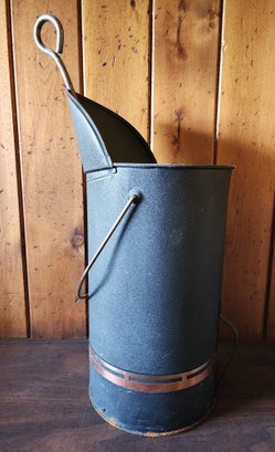 Vintage Large Metal Scuttle Bucket With Handle