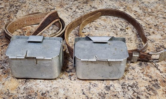 Vintage Pair Of Belt WORN Live Bait Metal Containers