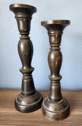 (2) Wooden Candle Pillar Style Holders
