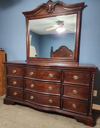 Large Wooden Dresser With Mirror Feature