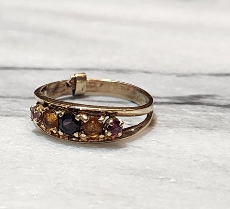 Vintage 10k Yellow Gold Ladies Ring With Multi Color Stone Accents