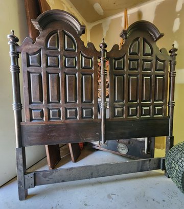 Vintage Large Wooden Headboard System With Rails
