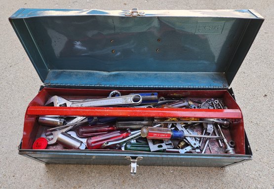 Vintage SEARS Toolbox Filled With Assortment Of Hand Tools