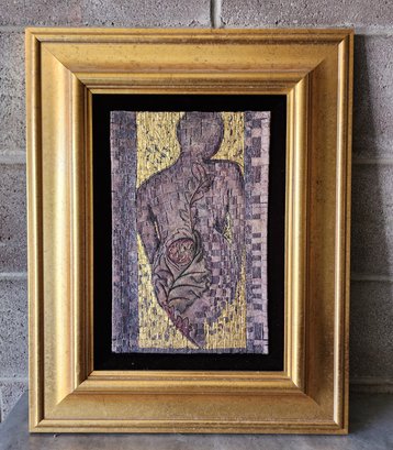 Vintage Framed Fine Art Mixed Media - Paint And Woven Fabric