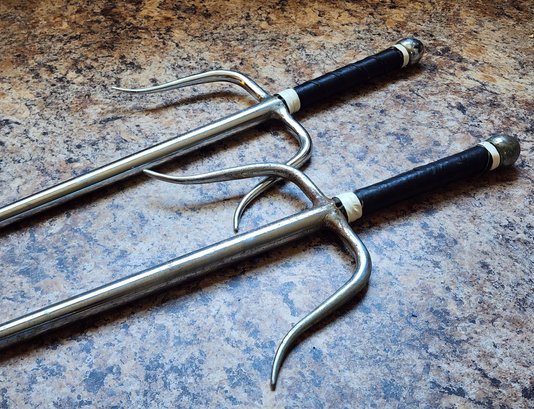 Vintage Pair Of Metal SAI Martial Arts Training Weapons