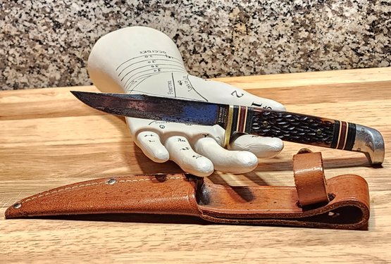 JB352 Vintage WESTERN Made In Boulder CO Fixed Blade Knife With Leather Sheath