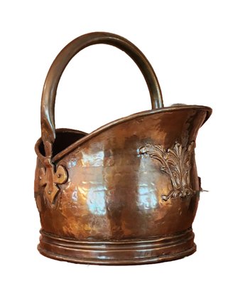 Vintage Hammered Copper Fireplace Scuttle Bucket