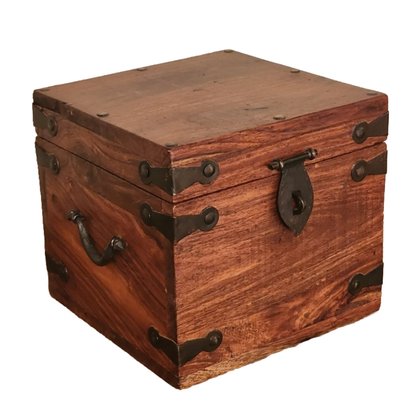 Vintage Wooden Treasure Box With Metal Hardware Accents