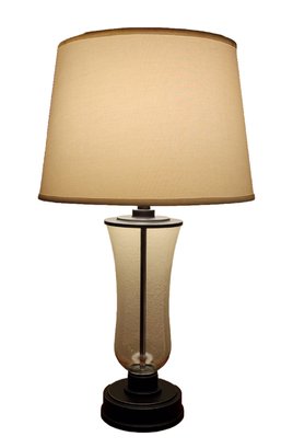 Contemporary Table Lamp With Art Glass Tulip Form Base And Original Shade