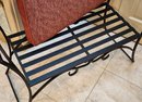 Vintage Black Metal Bench Seating Selection With Upholstered Red Cushion