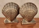 Vintage Set Of (2) Shell Theme Heavy Brass Bookends